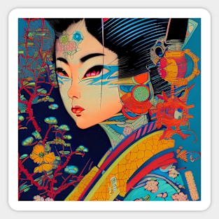 Cyber geisha, Retro Futurism Sticker